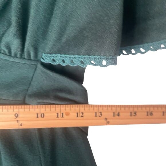 Vintage 1960s-70s Green Women's Size 7 V Neck Babydoll Tie Maxi Dress - Picture 7 of 8